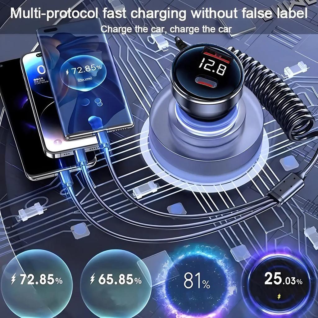 230W 5-Port Fast Charge Car Charger PD QC3.0 USB-C Type-C Adapter for iPhone Samsung Huawei Xiaomi - Vehicle Phone Charger