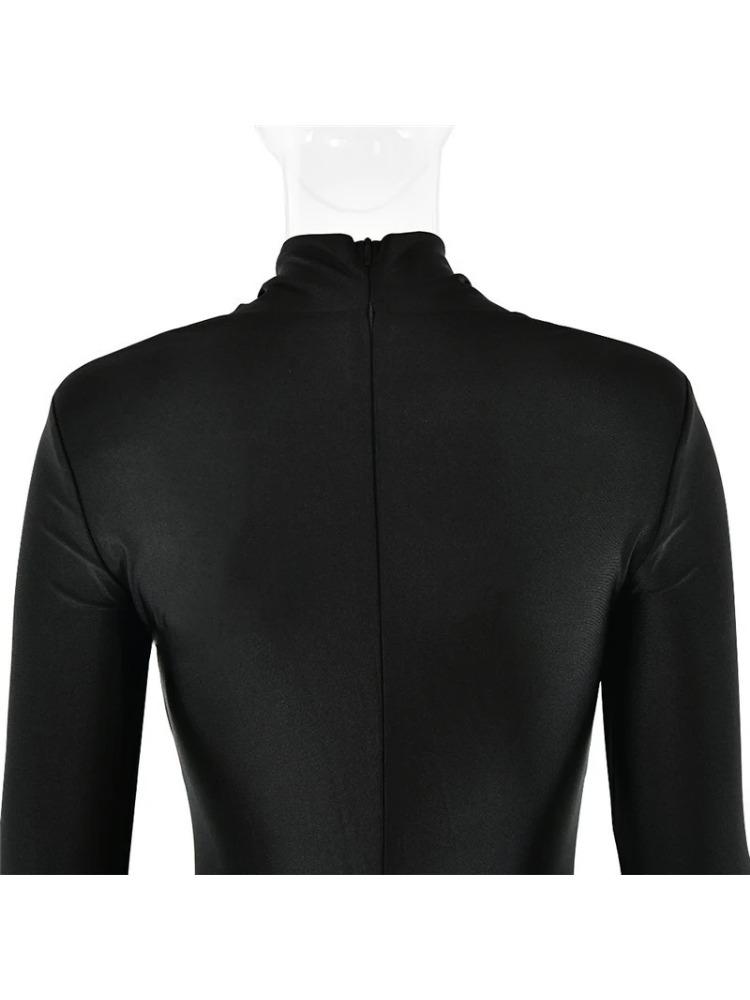 Hollow Out Long Sleeve Sexy Maxi Dress For Women Gown Autumn Winter New Metal Buckle Ruched Slit Long Dress Elegant