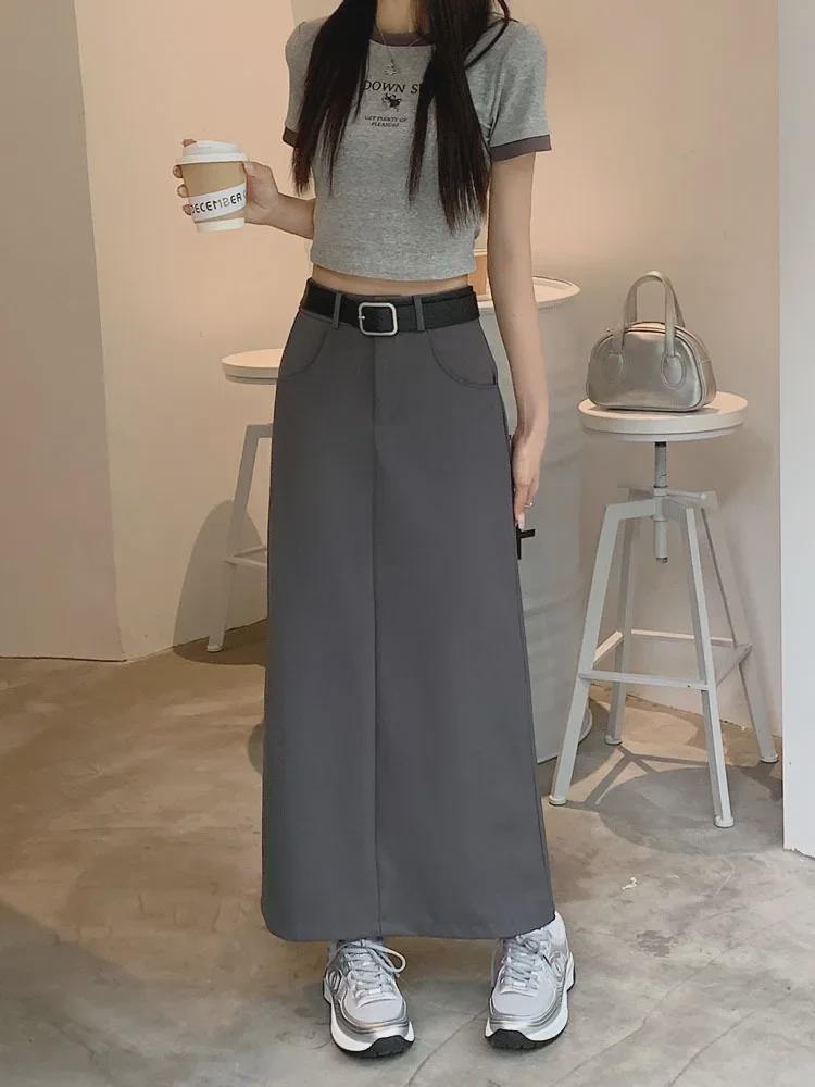 High Waist Summer A-Line Skirt for Women - Black & Gray, Medium Length, Slim Fit