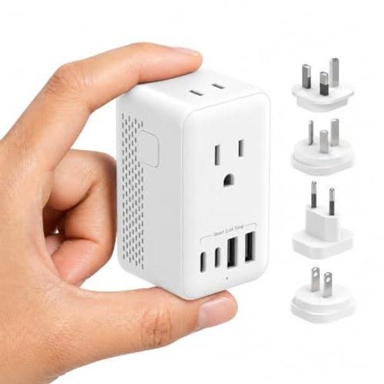 Travel Voltage Converter Overseas Use Converts 220V-240V 110V-125V Compatible BF C O Type Plugs Supports Up 6 Devices Simultaneously USB-C2 USB-A2