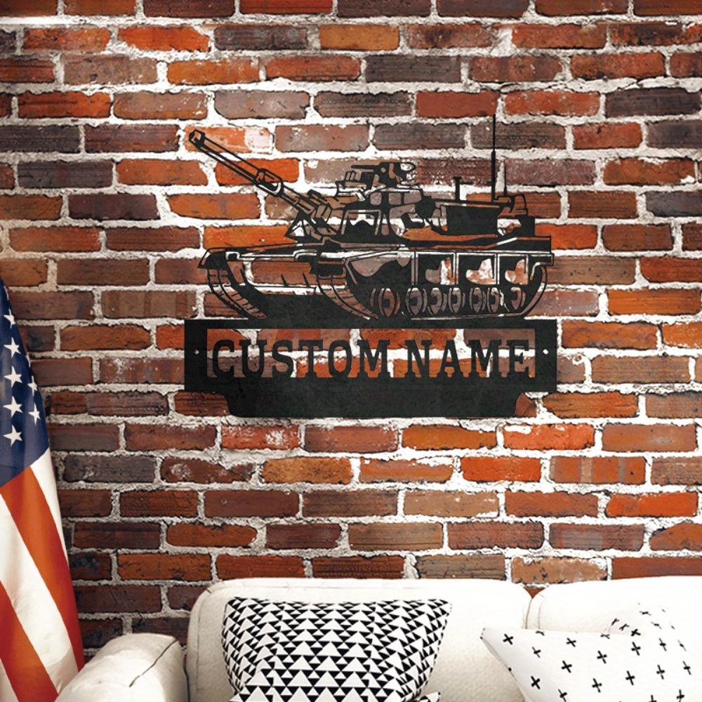 Vintage Army Tank Metal Emblem - Customizable Wall Decor, Power-Free, Premium Metal Sign, Wall Sculpture