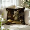 4Pcs Funny Tennis Cat & Mouse Kitchen Throw Pillow Covers, Humorous Tabby Cat With Tennis Racket Cheese Print Cushion Cases