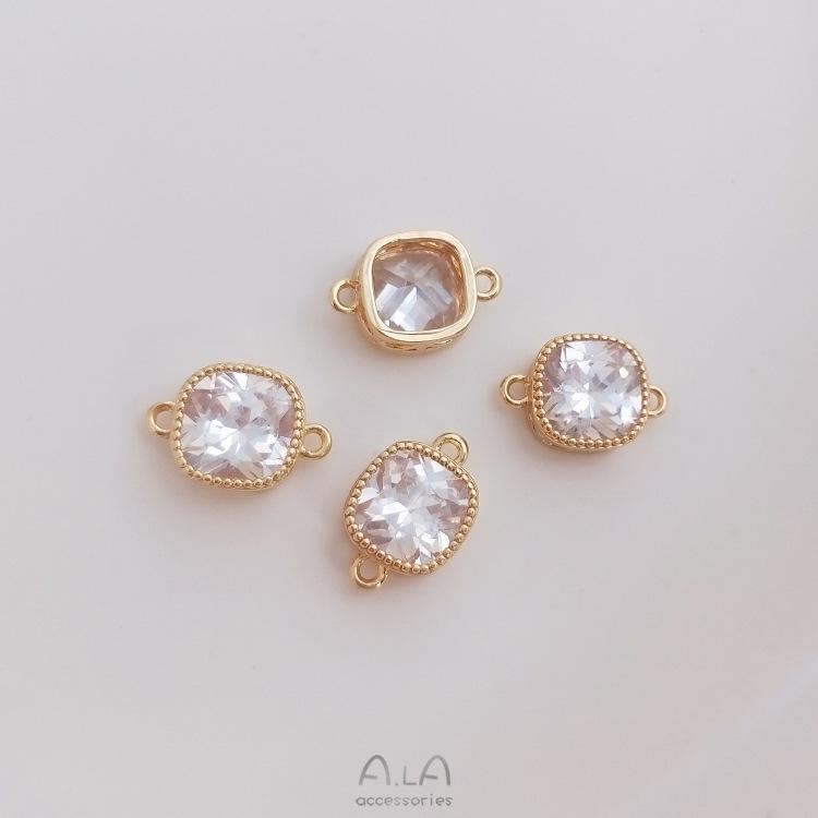 

Сохраняющий цвет кулон-подвеска из циркония квадратной формы с двойным контуром с покрытием из 14-каратного золота для браслетов и ожерелий DIY