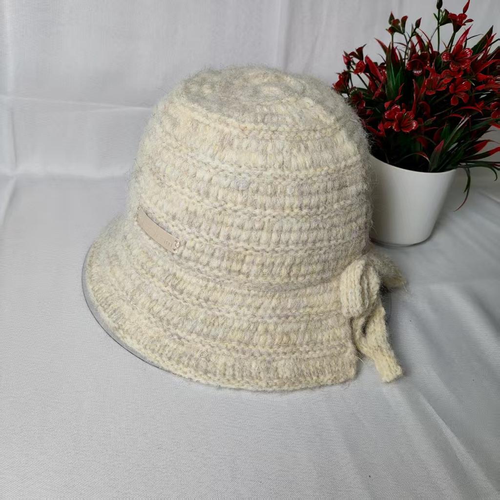 Needle Bucket Hat Female Tide Autumn and Winter Solid Color Versatile Sweet Wool Knitted Warm Bucket Hat Fashionable Foreign Style