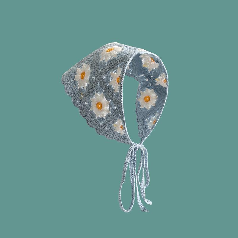 Daisy Knit Triangle Headscarf - Pure Cotton French Countryside Style Hairband for Women