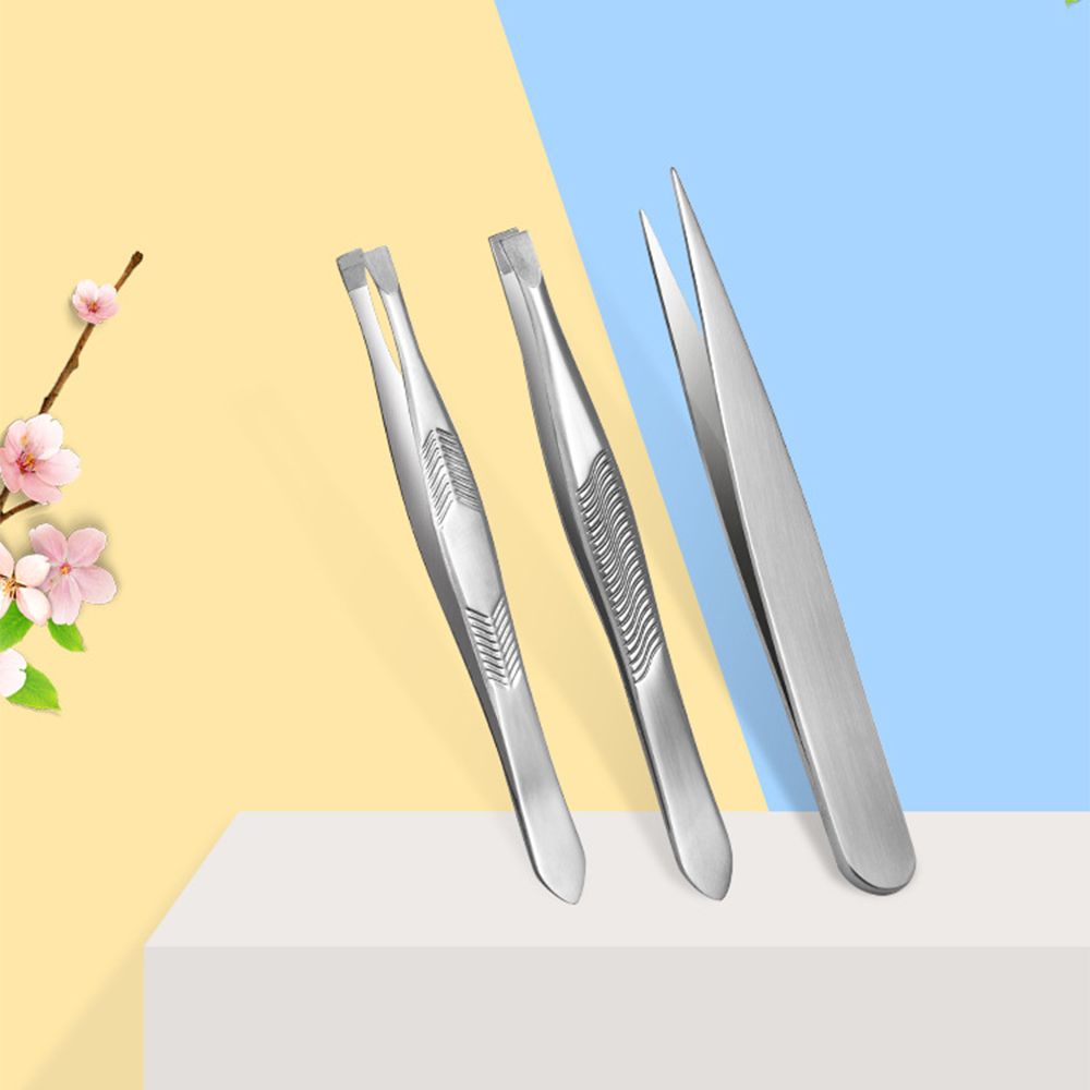 Polished Multipurpose Slant/Tip/Flat Eyebrow Tweezers Plucking Eyebrows Ingrown Hair Removal Beards Tool