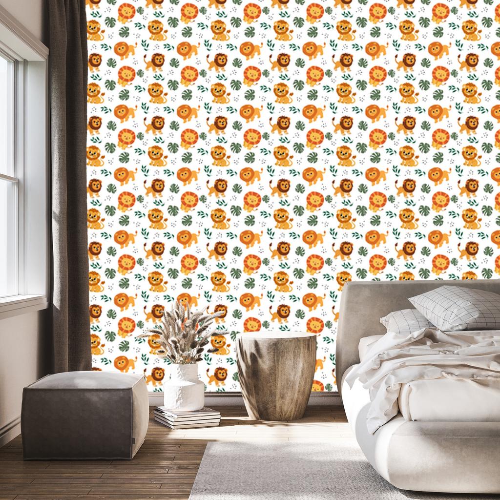 Lions Wallpaper White, Cream and Gold for Living Room and Bedroom 50x1000
