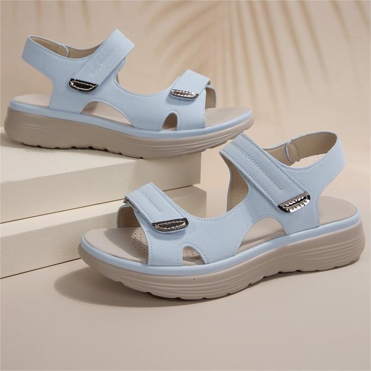 Ladies' Comfortable Wedge Sandals, Ankle Strap, Open Toe Hollow Design, Thick Rubber Sole, Casual Summer Shoes for Outdoor Relaxation