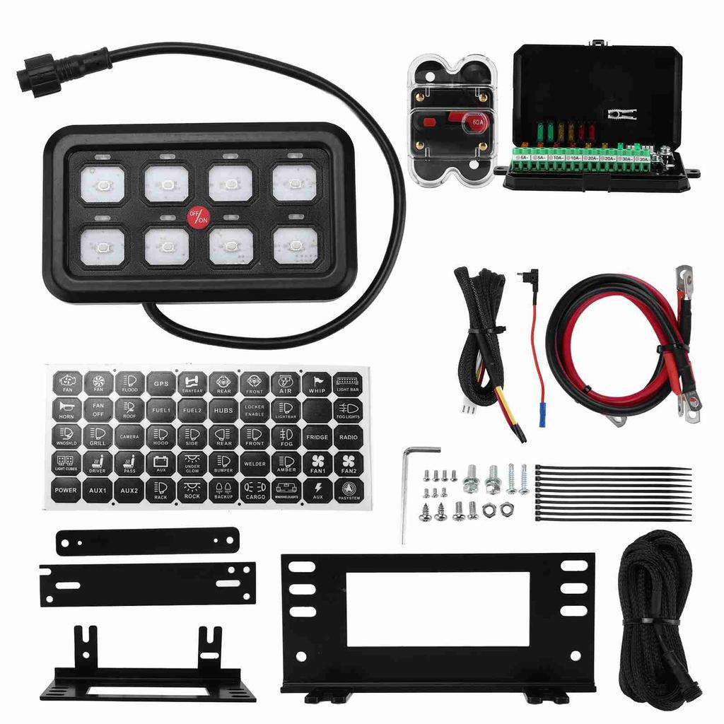 8 Toggle Push Switch Panel Automatic Dimmable Function with Fuse Box for Truck Boat Off Road Powersport