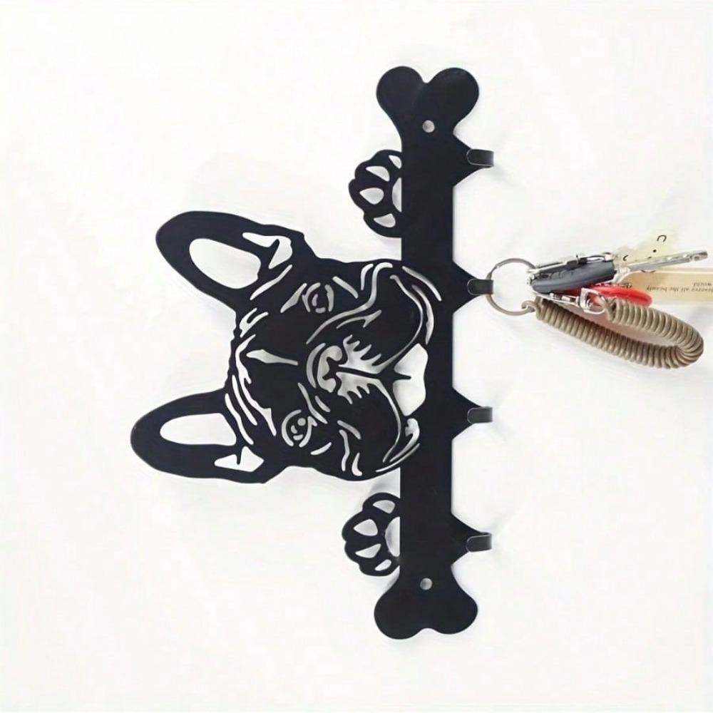 1 Pc Black Wrought Iron Dog-Shaped Key & Towel Rack - Premium Multi-Functional Wall-Mounted Home Organizer | Stylish Storage Solution With Metal