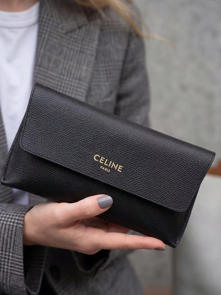 Celine Estojo de Couro Preto para Óculos de Sol, Bolsa Protetora para Óculos de Sol
