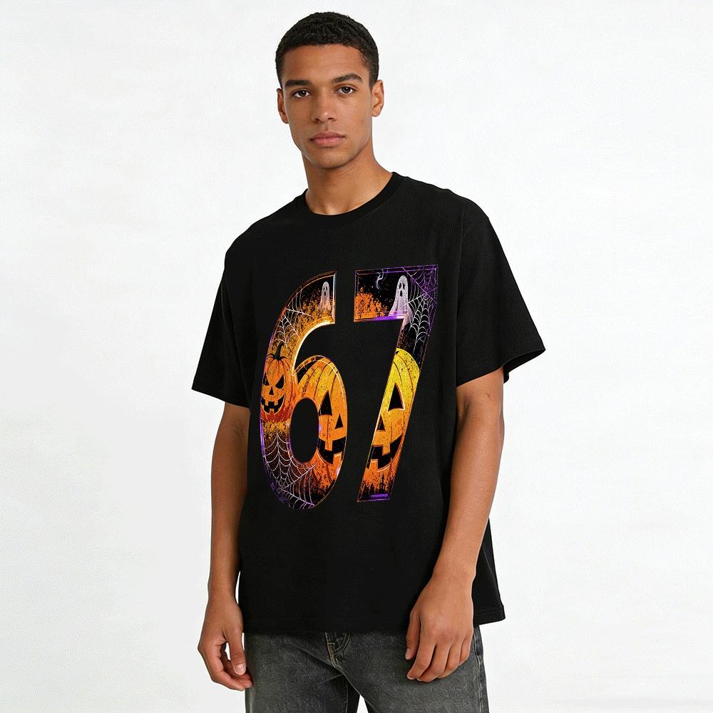 Halloween Pumpkin Ghost Number 67 Print Casual Top Pure cotton T-shirt