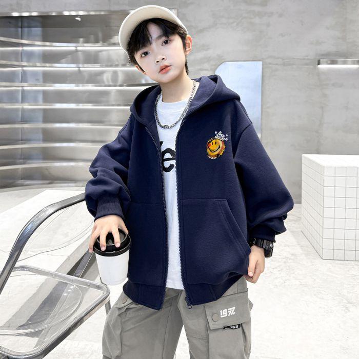 Giacca Cardigan con Cappuccio Foderata in Pile da Ragazzo - Stile Baseball Autunno/Inverno 2025