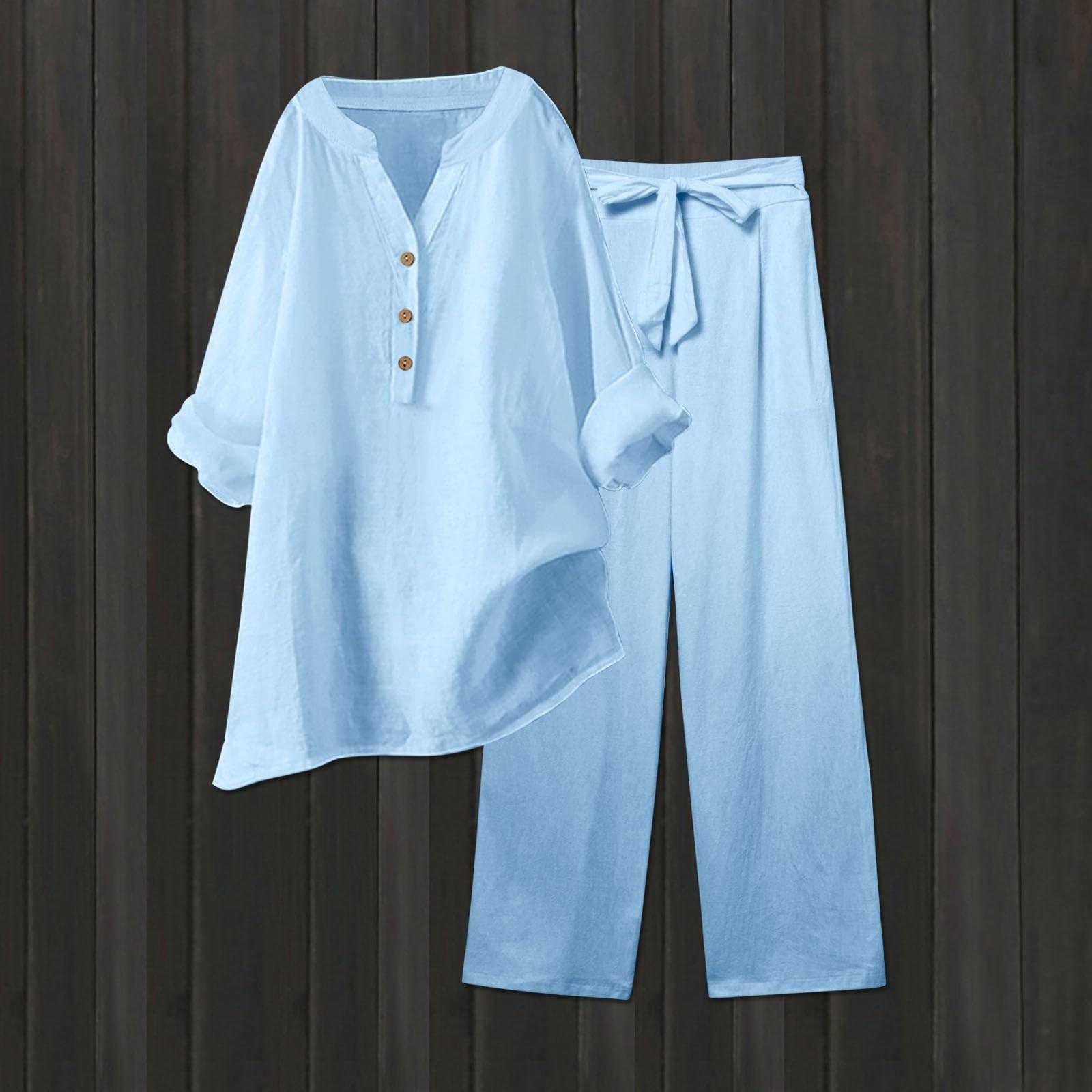 

Женская модная свободная однотонная рубашка с V-образным вырезом и длинными рукавами, топ с завязками и карманами, прямые брюки XXXXXL