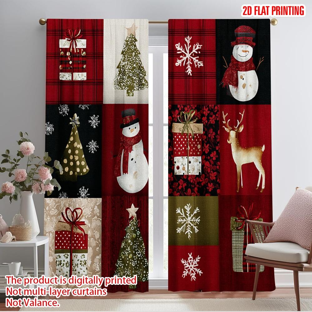 

2pcs,2D plane printing Curtains Christmas patchwork Durable Polyester (without rod) Room Decor Use for Living Room, Office, 52.50×116.00 CM 2pcs