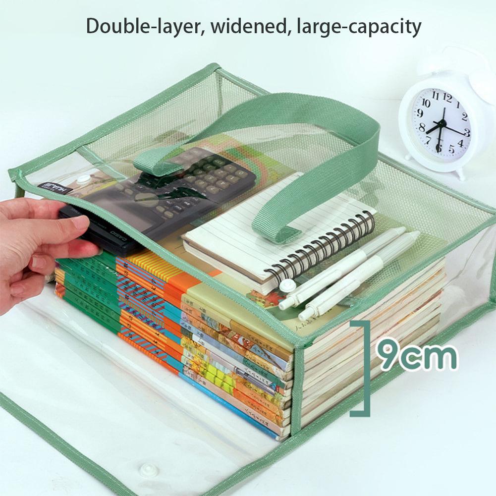 PVC Thickened Transparent Handbag Colorful Storage Bag Large Capacity Waterproof Portable Handbag File Pocket Students Office Supplies