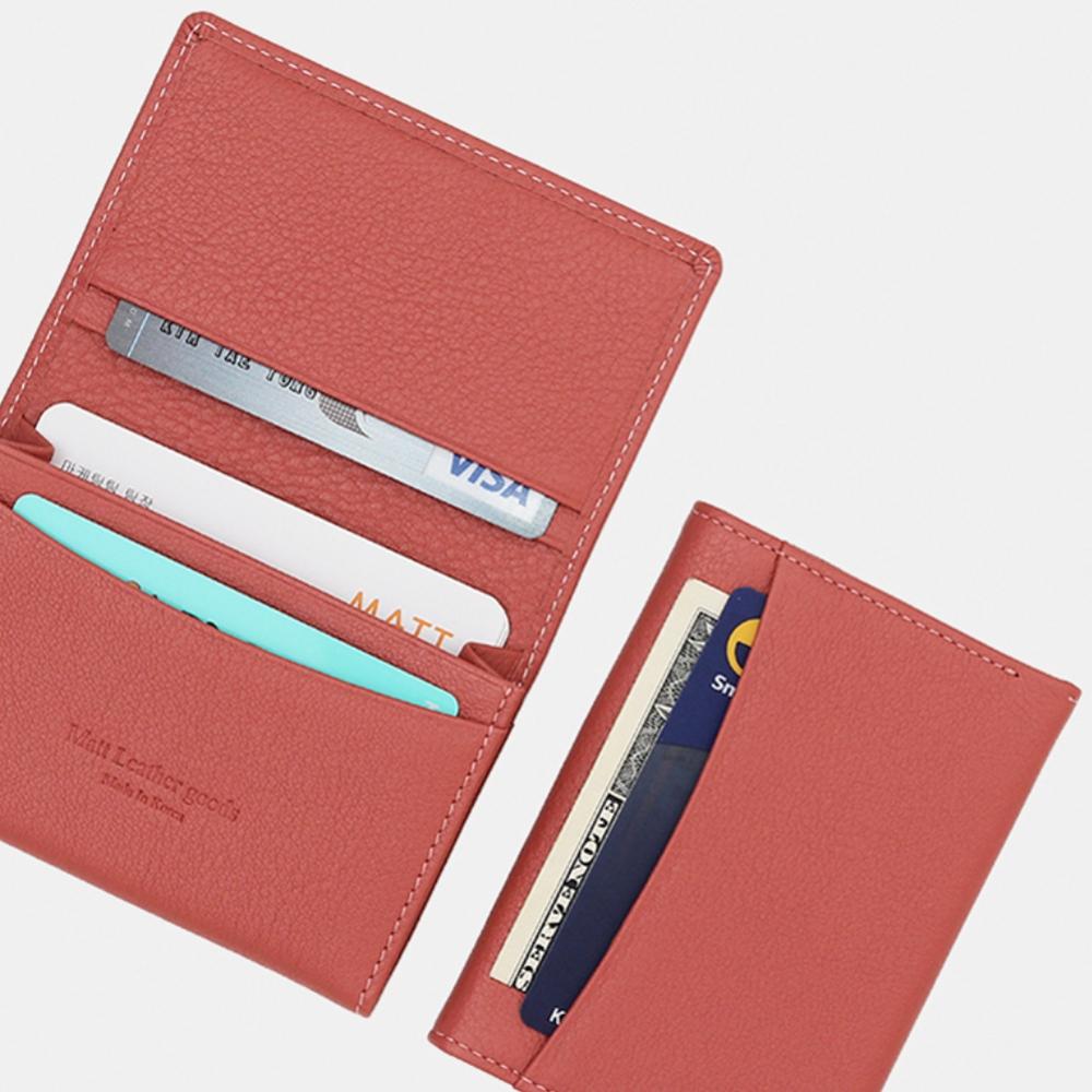 Matt Meridian Cowhide Slim Business Card Holder Coral Pink