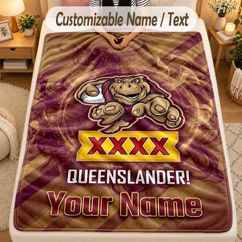 Flannel BlanketQueensland Maroons Custom Name Text Personalized Soft Warm Throw Blanket Home Decor Gift