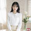 Wine Red Loose Fit Doll Collar Shirt - Korean Style Long Sleeve for Women, Cute and Sweet Spring Top.