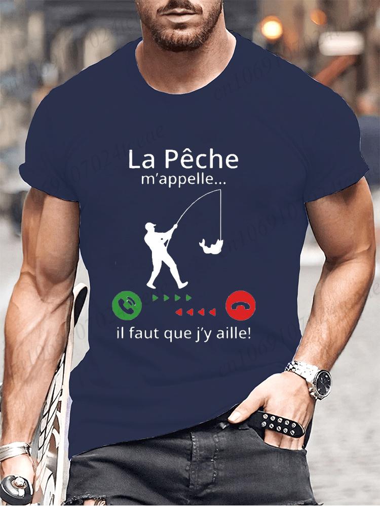 Fishing Calls Me I Must Go Print Men T Shirt Fisherman Summer Short Sleeve T-shirts Tops Men's French T-shirt Dad Tee Tops Gifts