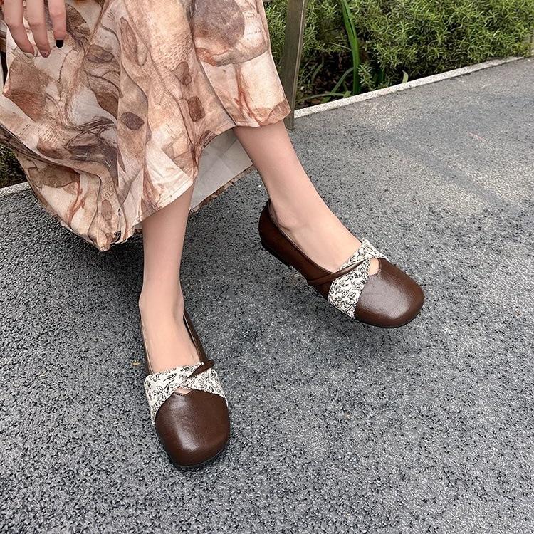 French Retro Round Head Shallow Mouth Single Shoes Women's Spring New Ballet Mary Jane Shoes Casual Soft Leather Flat Grandma Shoes