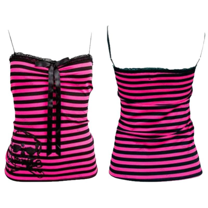 2026 Cross-Border Sexy Lace Skull Bow Striped Slim-Fit Tank Top