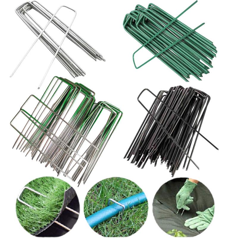 Shaped U Nail Pins Metal Fixed Plant Lawn Garden Pegs Stake Robust Netting