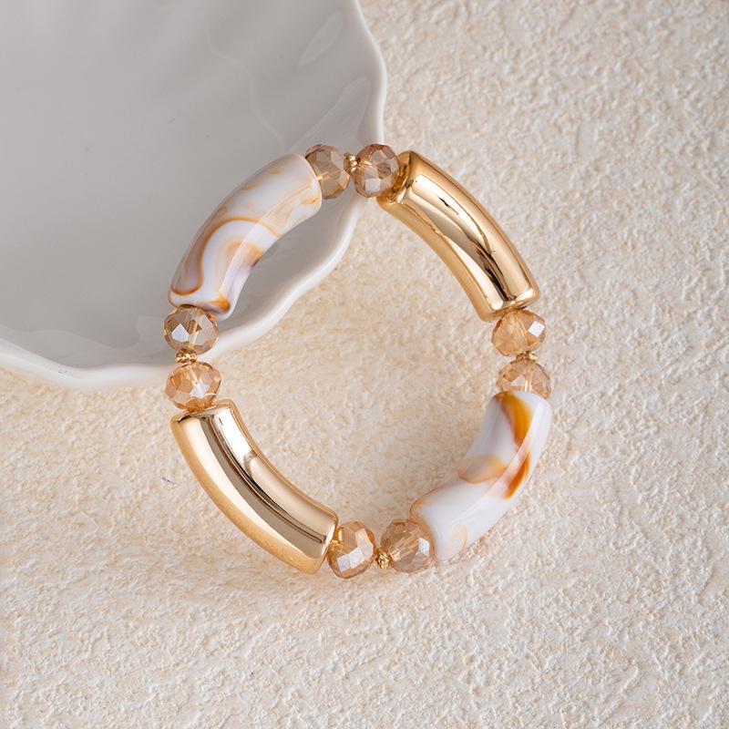 Fashion Personalized Acrylic Elbow Bracelet, Curved Bamboo Tube Smudged Retro Marble Pattern Bracelet.