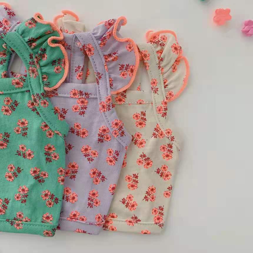 Carino Gilet Floreale per Animali Domestici Cane Gatto Manica Volante Bordo Arricciato a Fungo Fiori Piccoli Orsetto Primavera Estate Abbigliamento Forniture Vestiti per Cani