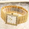 Luxury Square Quartz Watch Crystal Bezel Textured Dial Vintage Carved Metal Bracelet Waterproof Daily Dress Watch for Men Women Couple Matching Watch
