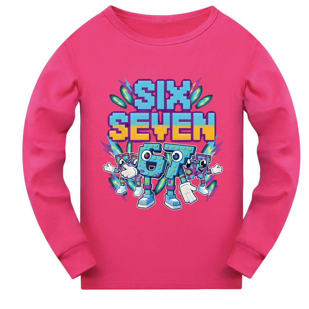 

5220 Дитяча футболка з довгим рукавом з принтом Kids Boys Girls Steal a Brainrot 67 Six Seven 100cm рожевий червоний колір