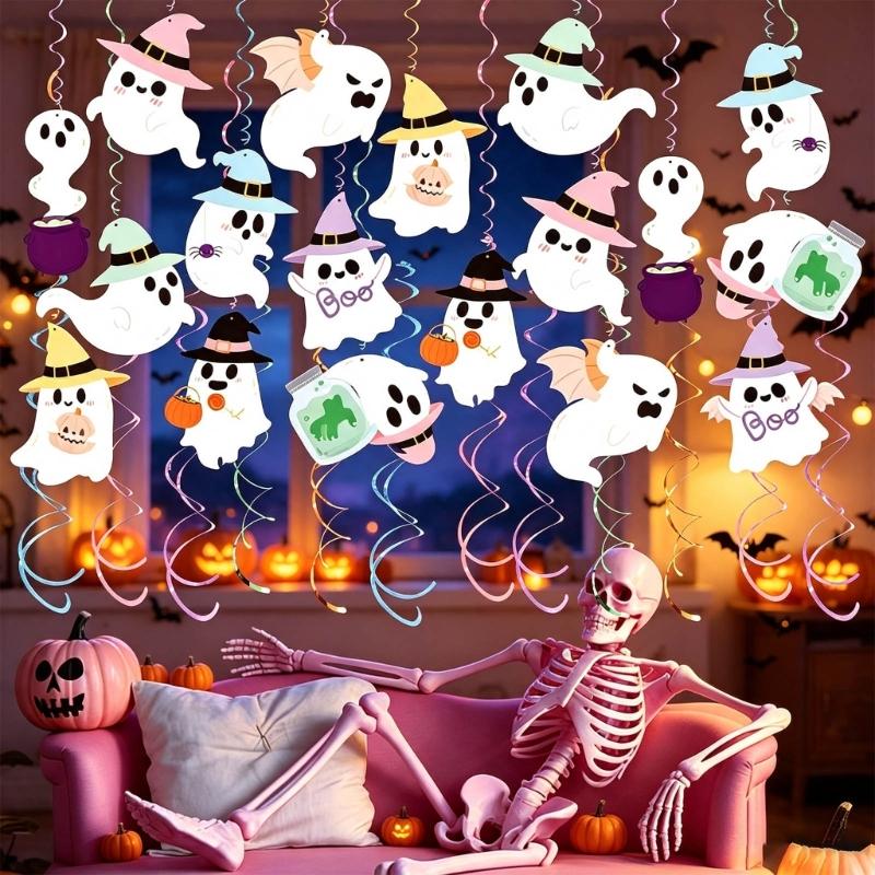 Halloween Hanging Ceiling Decoration Set Colorful Swirls Streamers Ornament for Classroom Party Doorway Window Hallway and Room Display