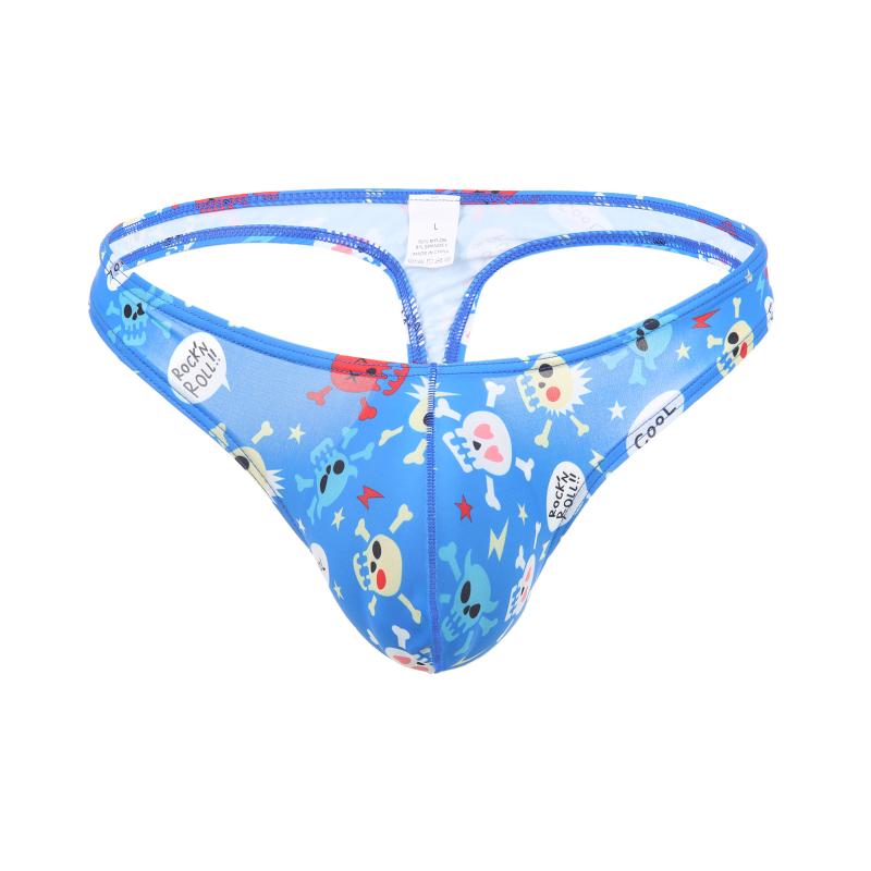 Mens Sexy Jockstrap Briefs G String Thongs Low Waist Digital Printed Skull Halloween U Convex Pouch Lingerie Underpants