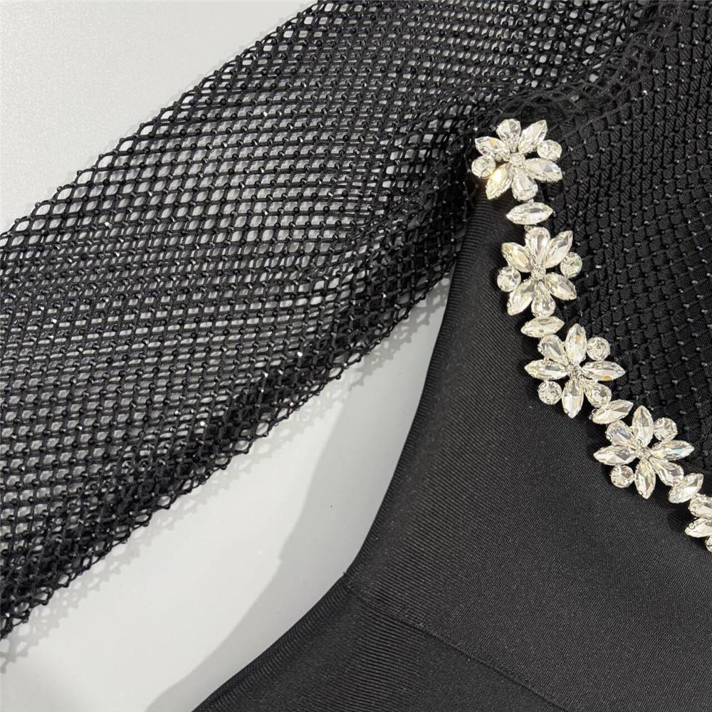 European Luxury Mesh Diamond Patchwork Bandage Evening Gown