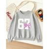 Kids Unisex Crewneck Sweatshirt, White Varsity 67 Number With Pink Bow Print Long Sleeve Pullover, Soft Sweatshirt for Boys Girls Over 4 Years Old