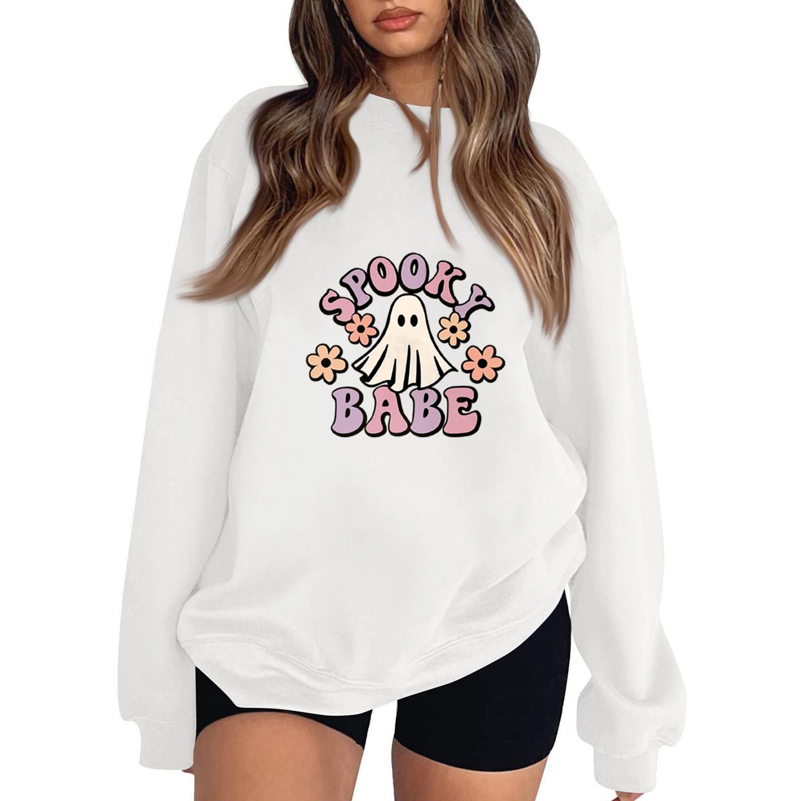 

Женская модная повседневная толстовка с длинным рукавом и принтом на Хэллоуин XL белый