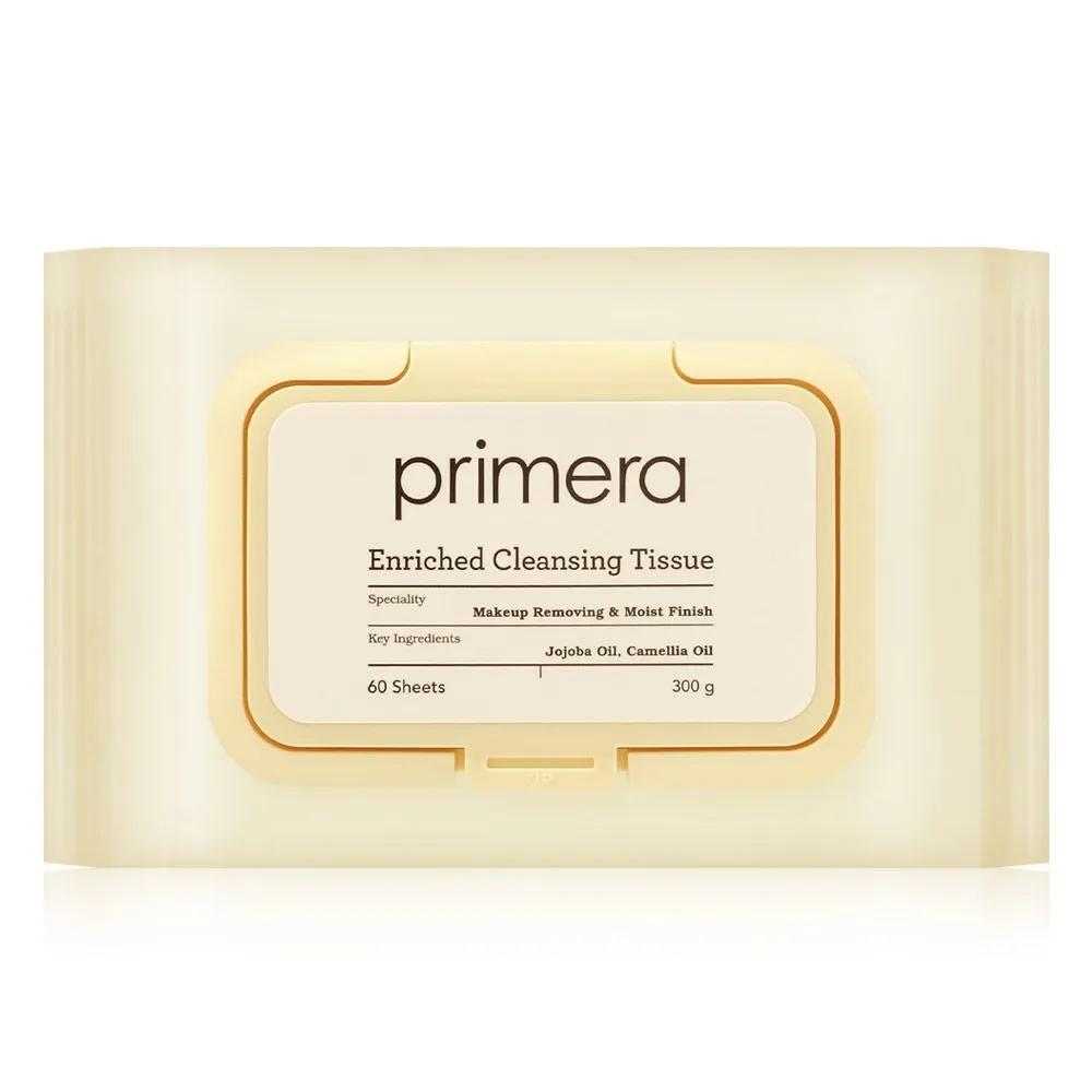 Primera Enriched Cleansing Tissues 60 Sheets Mildly Acidic Cleansing Tissues Gentle Waterproof Makeup Removal