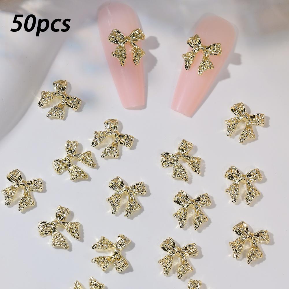 Light Luxury Gold Silver Bow Nail Art Jewelry Three-Dimensional Elegant Bow Three-Dimensional Metal Nail Art Decoration