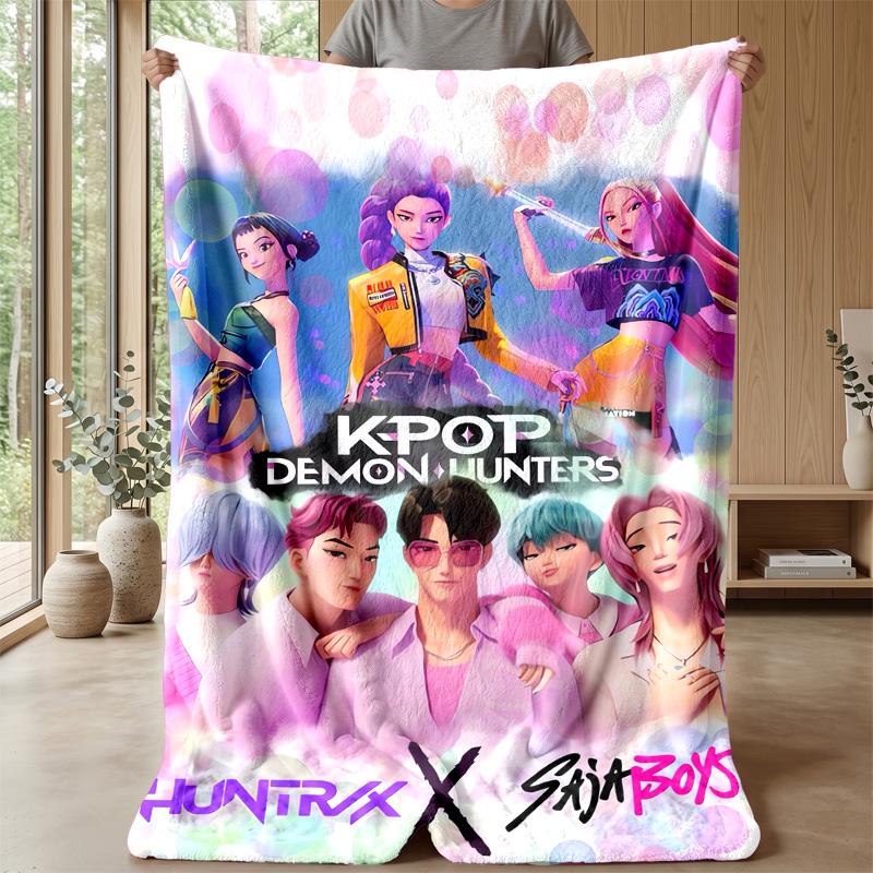 Kpop Demon Hunters Printed Flannel Throw Blanket Soft Warm Lightweight All Season Blanket for Sofa Bed Camping Home Decor Holiday Gift