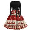 Women's Vintage Christmas Print Long Sleeve Round Neck Party Dress for Holiday Parties