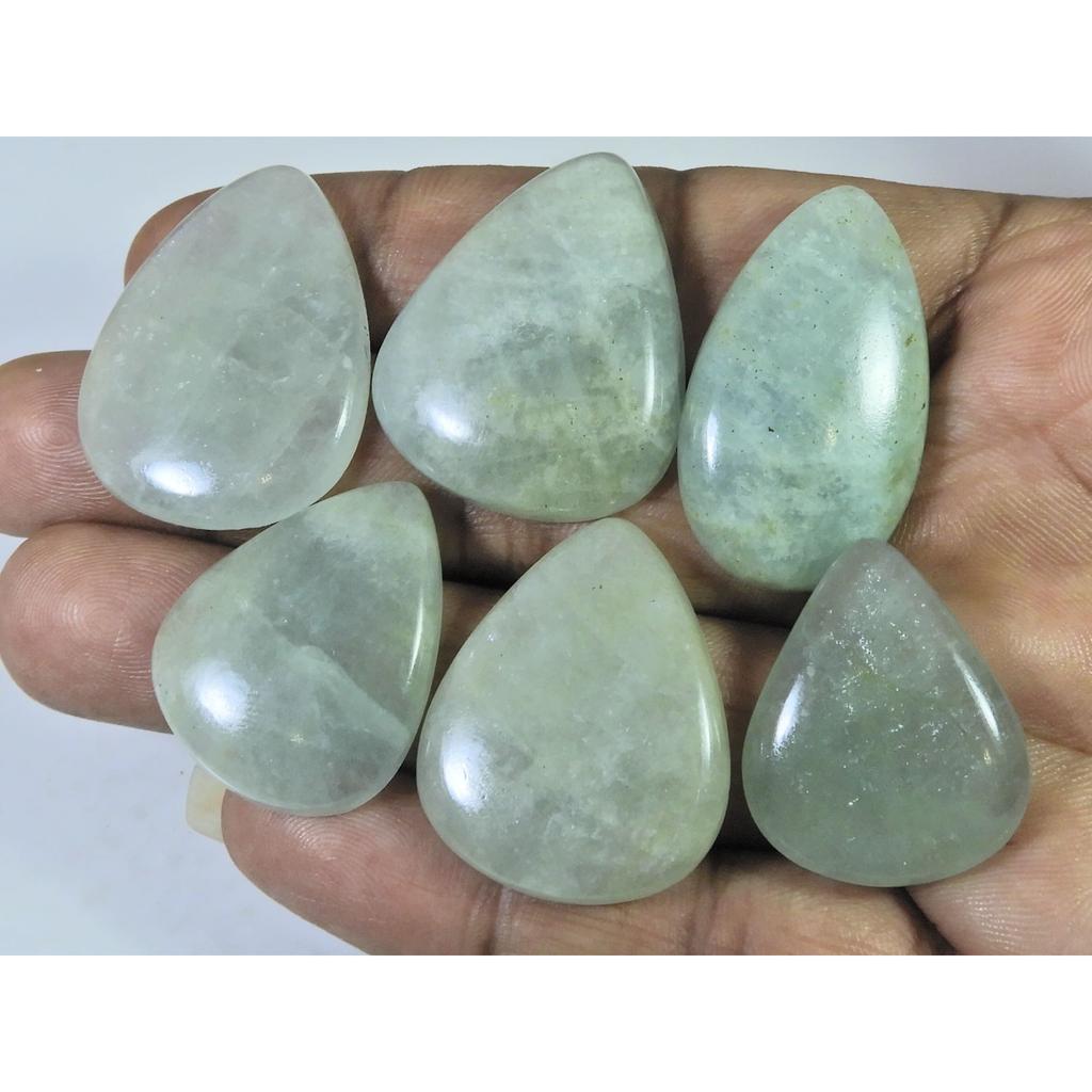 211Cts. Natural Aquamarine Pear Cabochon Loose Gemstone 06Pcs Lot 27-33 MM C-1493