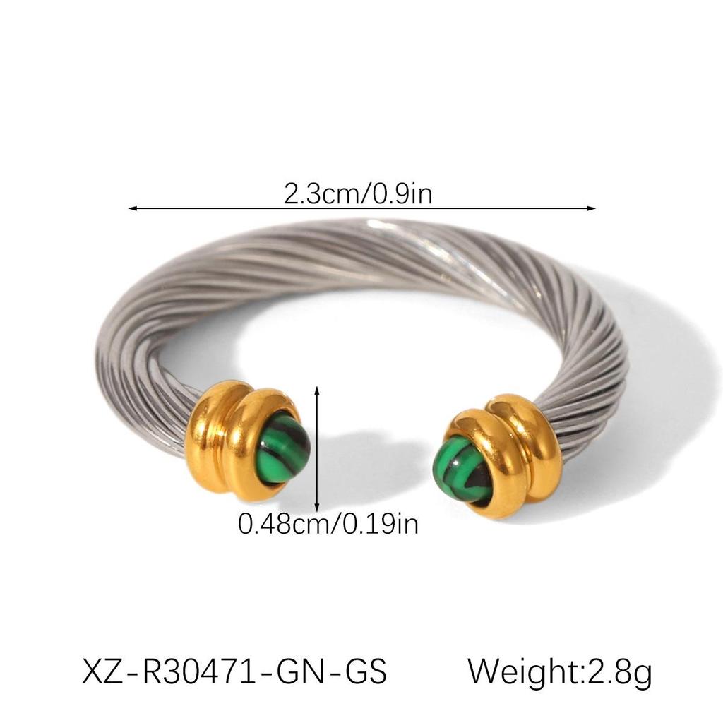 European and American Stainless Steel Natural Stone Open Ring - Women's Minimalist Luxury Titanium Spiral Design