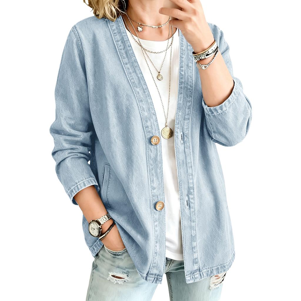 Women’s Casual Denim Cardigan Jacket Long Sleeve Button Front Relaxed Fit Lightweight Outerwear for Everyday Wear
