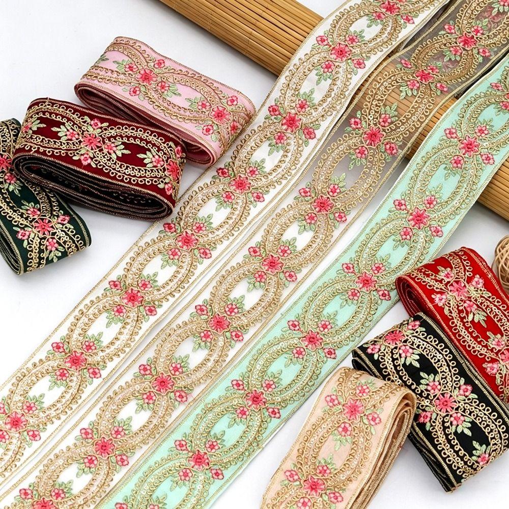 4.5cm Width Fabric Webbing Ribbon Gold Thread Sequins Embroidery Lace Fabric For Dress Decoration