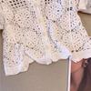 Women's French V-Neck Crochet Knit Cardigan - Chic Summer Fashion, Slimming Loose Fit, Versatile Top
