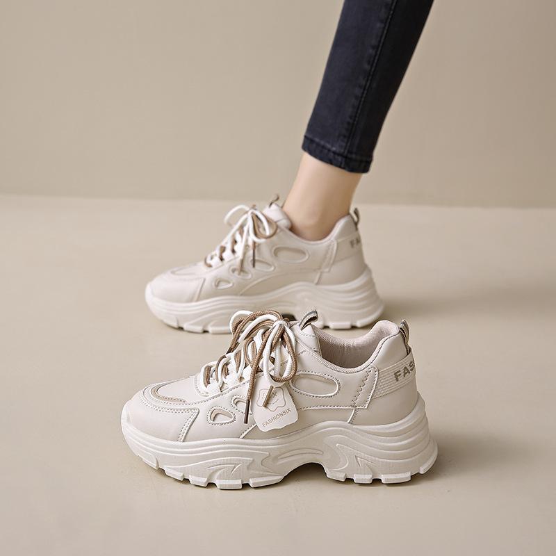 Fashion Autumn Women's New Breathable White Shoes Women's Versatile Thick Soled Sports Leisure Shoes Simple Comfortable Shoes