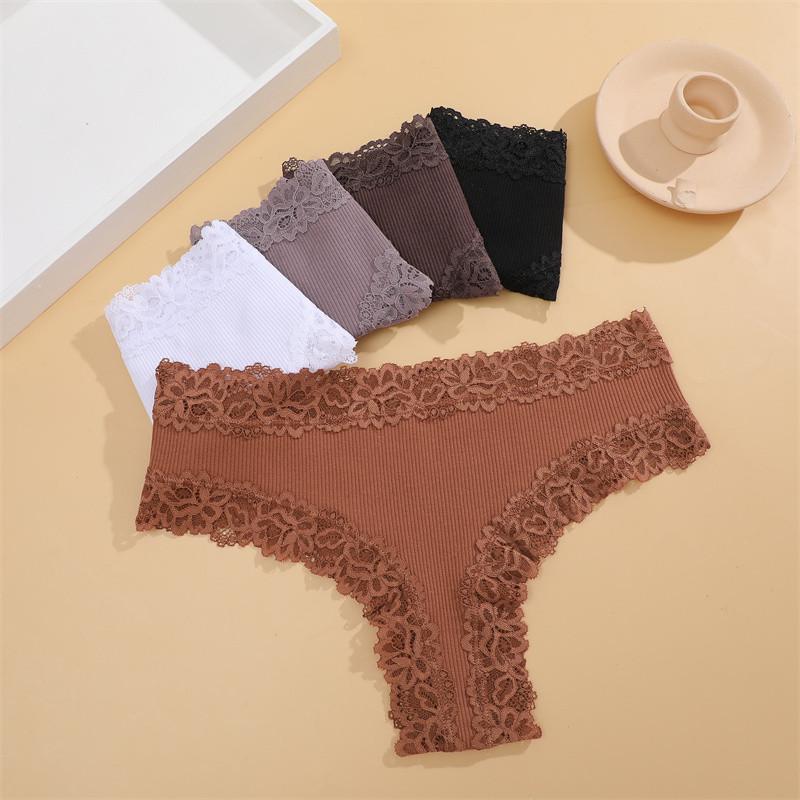 FINETOO Chiloți din dantelă din bumbac fără sudură pentru femei Chiloți sexy Lenjerie intimă confortabilă Lenjerie Tanga florală pentru femei