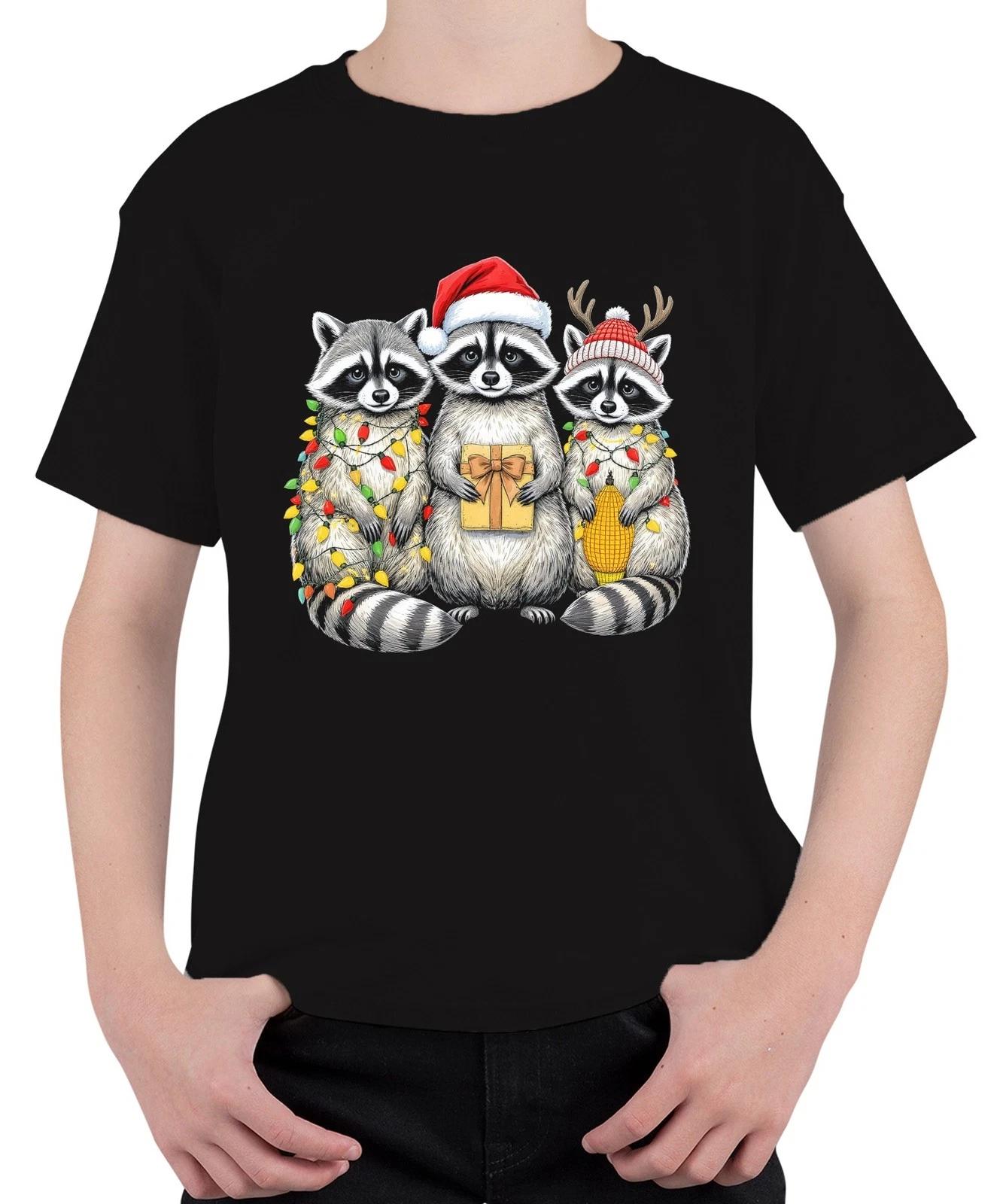 Weihnachts Waschbären Lustig Geschenk Lichterkette Weihnachtsmütz Unisex Kinder XXXXL