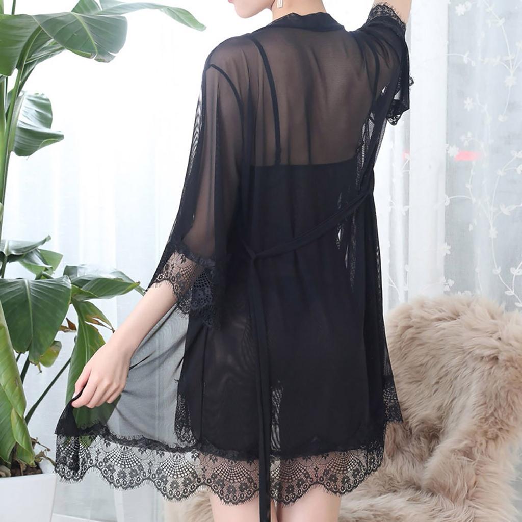 Wireless Rimless Pajamas Lace Nightdress Silk Underwear Suspender Nightgown Set