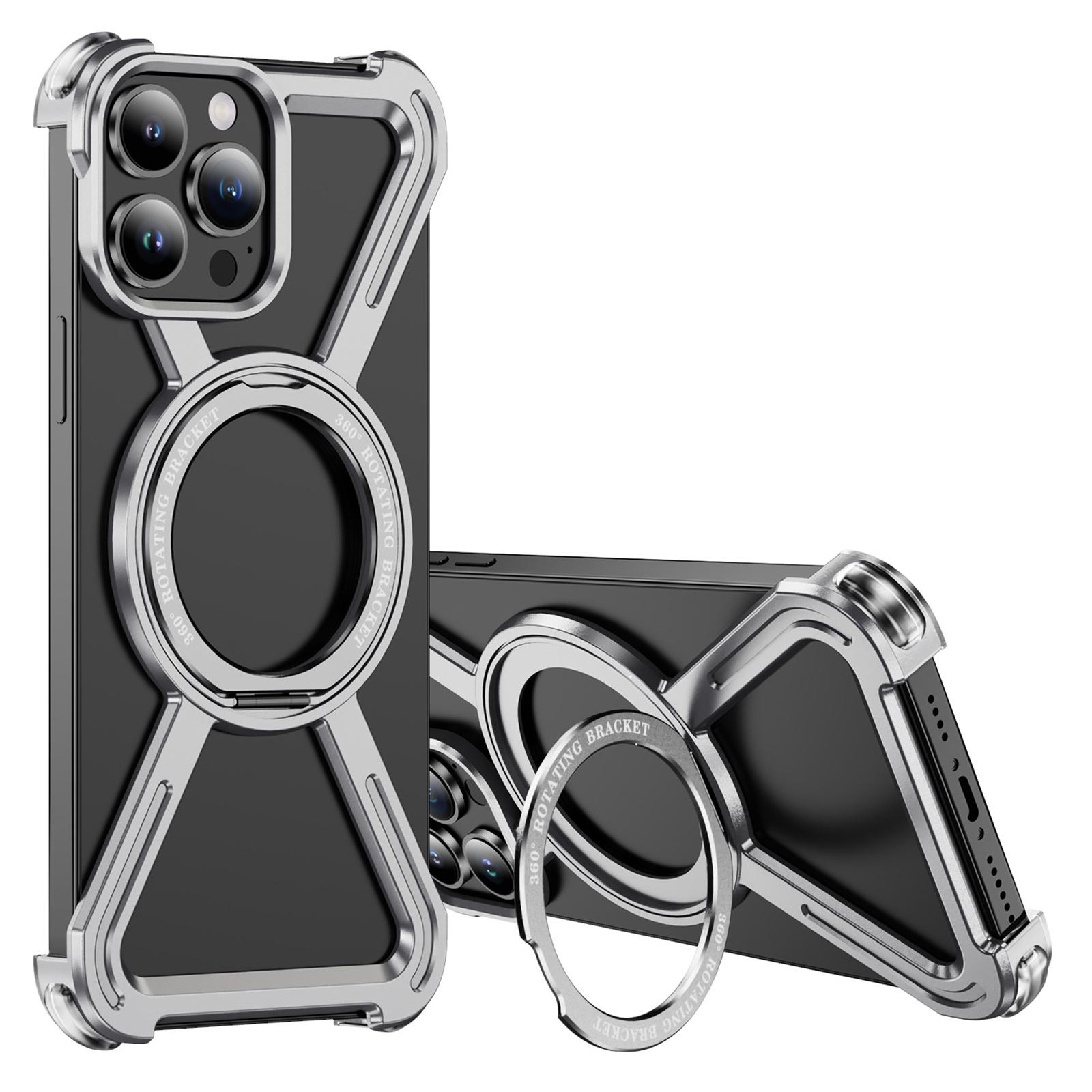 

Бамперы для iPhone 13 Pro Max, Безрамочная металлическая рамка, Чехол, Совместимый с MagSafe, Подставка Silver